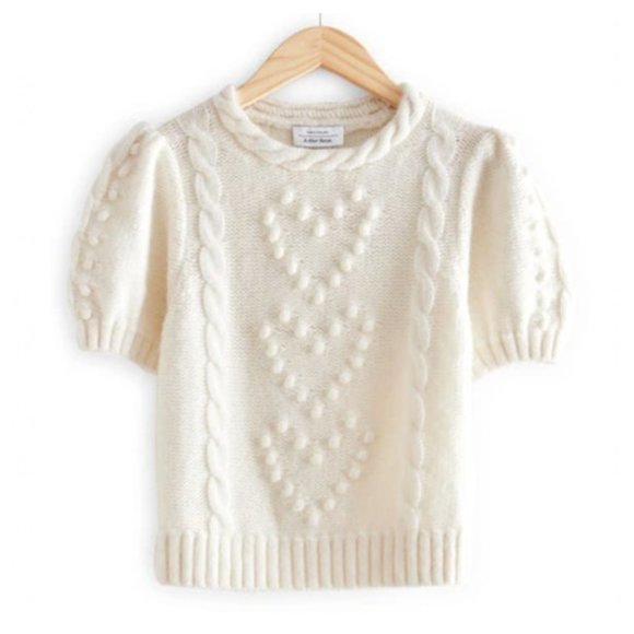 & Other Stories Sweaters - & Other Stories Bobble & Cable Knit Short Sleeve Sweater in Egret